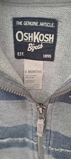 6M | Buzo a rayas gris y azul c/cierre y capucha. OSHKOSH. 6 MESES - comprar online