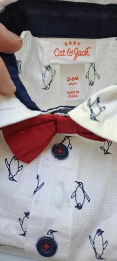 3/6M | Camisa ML blanca pinguinos y moño. baby CAT&JACK. Talle 3 a 6 meses - comprar online