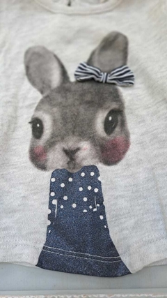 4/6M | Remera ML gris c/coneja glitter. H&M. Talle 4 a 6 meses - tienda online