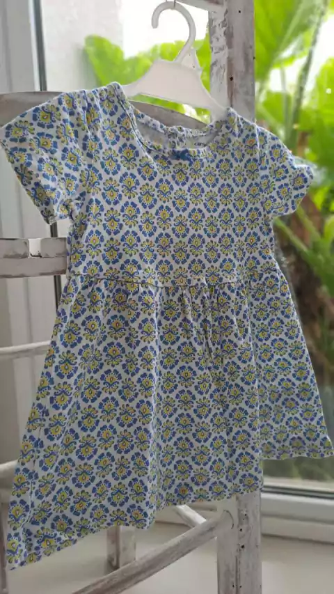 9M | Vestido MC guardas celeste y amarillo. CARTERS. Talle 9 meses