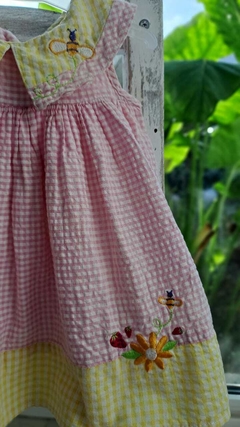 6M | Vestido a cuadros rosa con bordados de flores. Wooles Babes. 6 meses. - comprar online