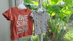 6M | OUTLET- Set 2 Remeras MC naranja y gris c dinosaurios. CARTERS. Talle 6 meses en internet