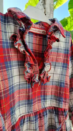 Vestido ML escocés azul y rojo con cuello y volados. MIMO babies. Talle 1 en internet