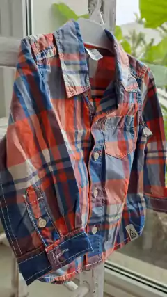 12M | Camisa ML a cuadros azul y naranja. CARTERS. Talle 12 meses - comprar online