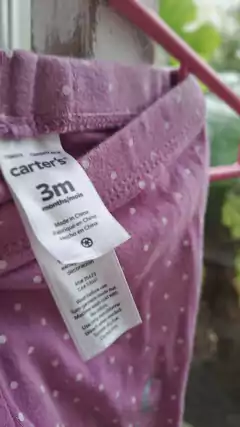 Set body ML blanco "haditas" + pantalón lila lunares. CARTERS. Talle 3 meses - tienda online