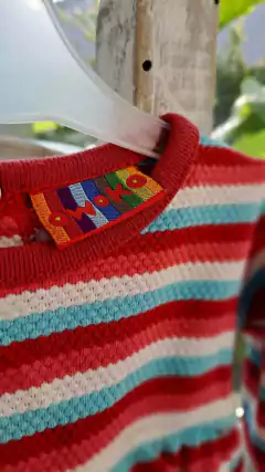 12M | Vestido grueso ML a rayas rojas blanca y celeste. OWOKO. 12 meses. en internet