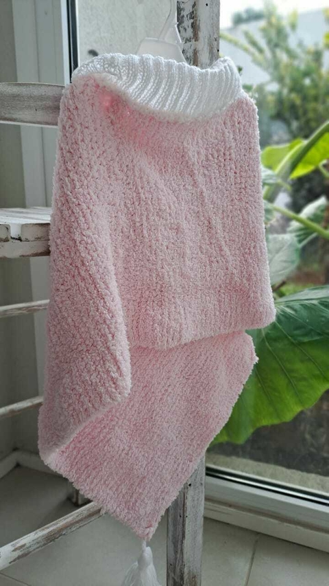 12M | Chalcito lana elastizada rosa y blanco. Talle 12 meses