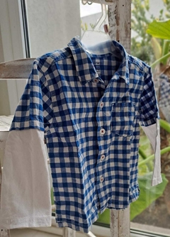 12M | Camisa MC a cuadros azul y blancos con ML blancas de algodón. CARTERS. Talle 12 meses - comprar online