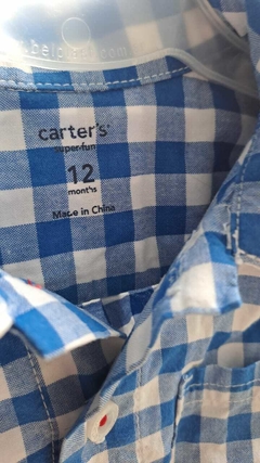 12M | Camisa MC a cuadros azul y blancos con ML blancas de algodón. CARTERS. Talle 12 meses en internet