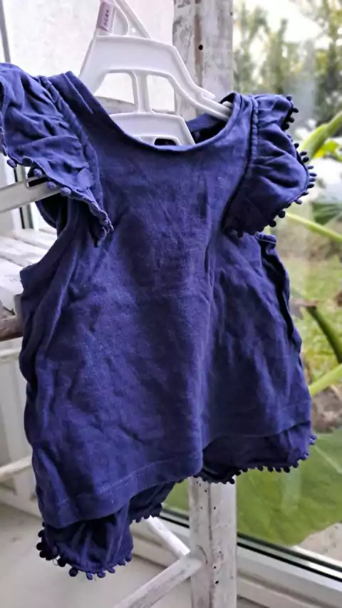 3M | OUTLET- Set: remera SM + short azul algodón. pasamanería en dorsos. NEXT.Talle 3a6 meses