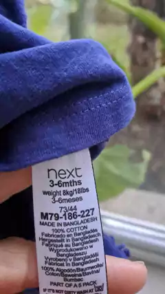 3M | OUTLET- Set: remera SM + short azul algodón. pasamanería en dorsos. NEXT.Talle 3a6 meses - tienda online