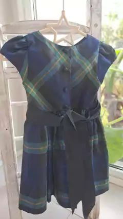 18M | Vestido de fiesta escocés verde y azul con cinto negro. POLO. Talle 18 meses - comprar online