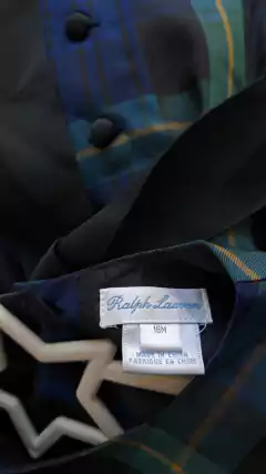 18M | Vestido de fiesta escocés verde y azul con cinto negro. POLO. Talle 18 meses en internet