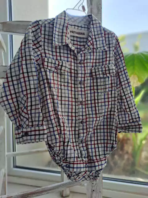 12/18M | Camisa/Body ML a cuadros bordó y azul - PATTISSERIE - Talle 12 a 18 meses