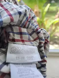 12/18M | Camisa/Body ML a cuadros bordó y azul - PATTISSERIE - Talle 12 a 18 meses - comprar online