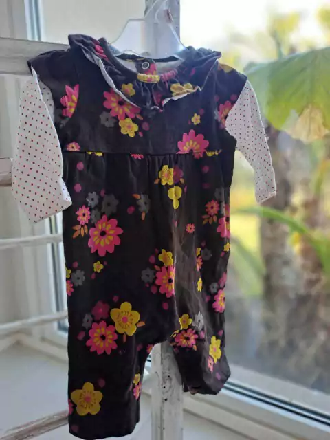 3M | Enterito algodón a la rodilla ML , marrón c flores fucsia y mangas lunares-CARTERS-Talle 3 meses