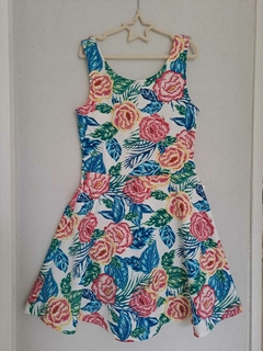 Vestido de flores en azul y naranja, grueso. -H&M .Talle 36 en internet