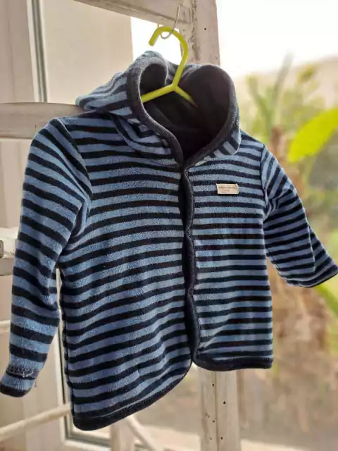 3M | Campera c capucha de algodón a rayas celeste y azul - LITTLE AKIABARA - Talle 3 meses