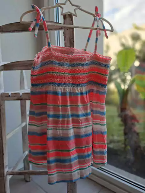 14A | Musculosa bretel regulable a rayas celeste, salmón - OLD NAVY - Talle 14 años