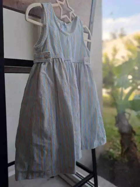 2A | Vestido SM corderoy a rayas celeste y beige - Talle 2 años