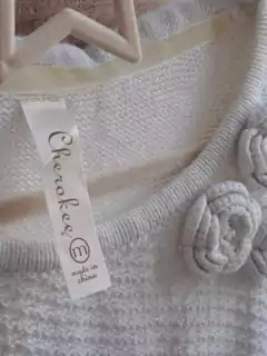 8/10A | Vestido tejido lana blanca con brillos dorados, MC y moño - CHEROKEE - Talle M (8-10 años) - comprar online