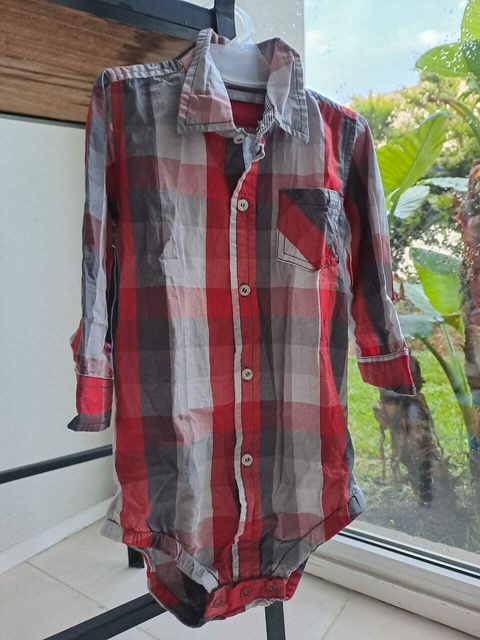 18M | Body ML camisero a cuadros gris y rojo - MIMO - Talle XXL (18 meses)
