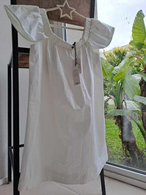 NUEVA! Blusa tipo vestido mies blanca volado ebn hombro, escote elástico - PARISIEN - Talle S