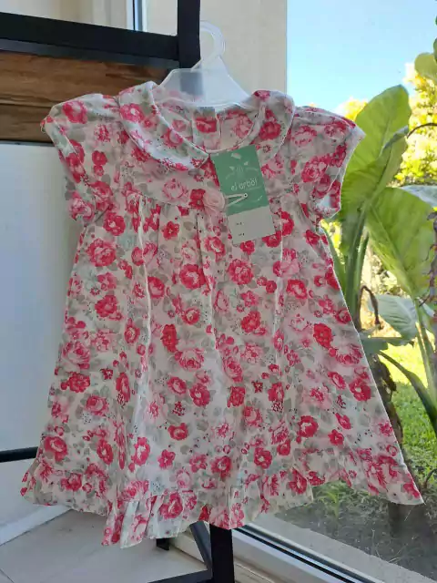 RN | NUEVO! Vestido corderoy de flores rosas + hebilla - EL ARBOL - Talle RN