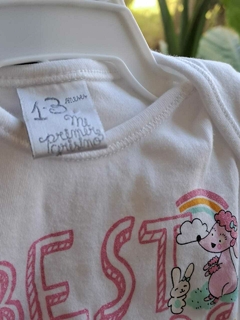 1/3M |Set remera de algodón blanca c letras rosas + short blanco c conejos - GRISINO - Talle 1-3 meses - Lo Canto • Moda Circular