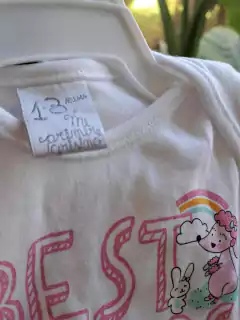 1/3M |Set remera de algodón blanca c letras rosas + short blanco c conejos - GRISINO - Talle 1-3 meses - Lo Canto • Moda Circular