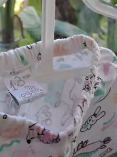 1/3M |Set remera de algodón blanca c letras rosas + short blanco c conejos - GRISINO - Talle 1-3 meses - tienda online