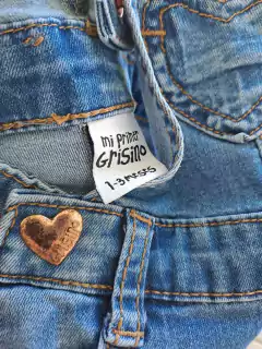 1/3M | Set: jardinero de jean corto c botones corazon + Body MC rosa con estampa en letras blancas y arcoiris - GRISINO - Talle 1-3 meses - tienda online