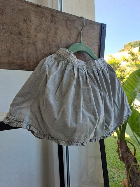 Pollera de corderoy gris c cintura bordada, cierre - MIMO - Talle 1