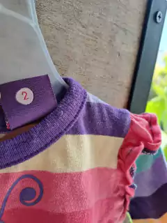 6M | Remera ML c volados, a rayas multicolor, c abeja - OWOKO - Talle 2 (6 meses) - Lo Canto • Moda Circular