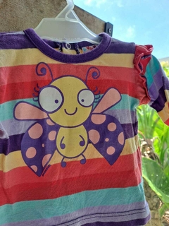 6M | Remera ML c volados, a rayas multicolor, c abeja - OWOKO - Talle 2 (6 meses) - comprar online