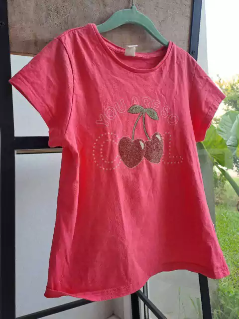 10A | Remera MC fucsia c cerezas aplique de brillo engomado - CHEEKY - Tale 10 años