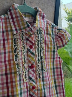 6A | Camisa MC a cuadros rosa, amarillo y verde, volados - ADVANCED - Talle 6 años - comprar online