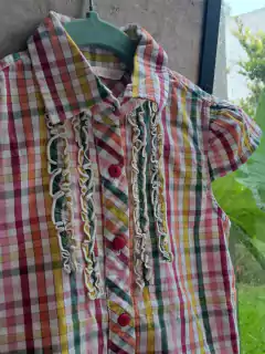 6A | Camisa MC a cuadros rosa, amarillo y verde, volados - ADVANCED - Talle 6 años - comprar online