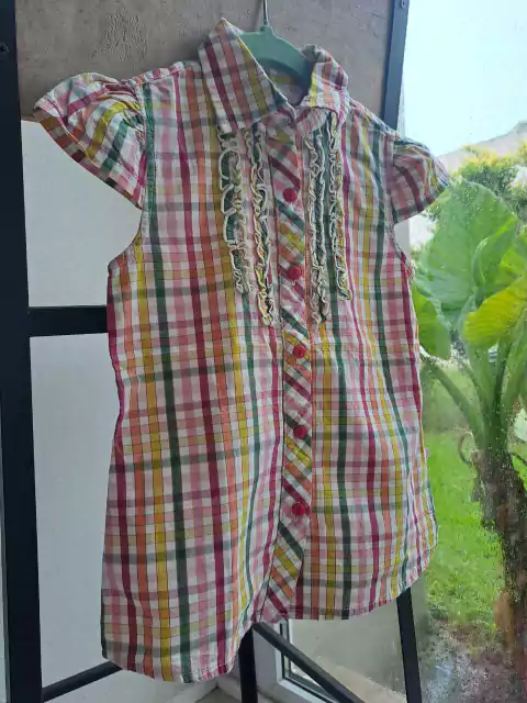 6A | Camisa MC a cuadros rosa, amarillo y verde, volados - ADVANCED - Talle 6 años