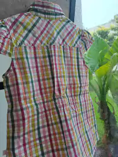 6A | Camisa MC a cuadros rosa, amarillo y verde, volados - ADVANCED - Talle 6 años - tienda online