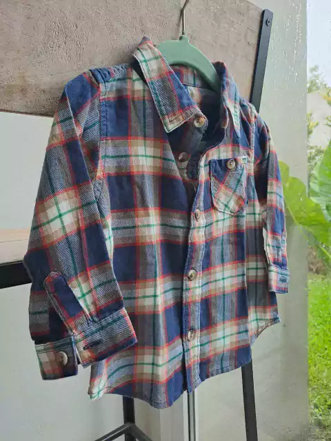 12/18M | Camisa ML escocesa, azul y naranja - OLD NAVY - Talle 12 a 18 meses