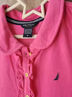 8A | Vestido MC c cuello redondo rosa c volado abajo, y moño c guarda a rayas celeste y azul-NAUTICA-Talle 8 años - comprar online