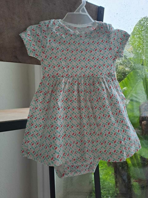 3M | Body c vestido MC blanco c guardas en rosa y verde agua - CARTERS - Talle 3 meses