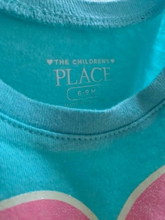 6/9M | Remera MC celeste c corazon rosa -PLACE-Talle 6a9 meses - comprar online