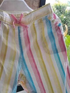 6/12M | Pantalón blanco a rayas amarillo, rosa y turquesa - baby GAP - Talle 6 a1 2 meses. en internet