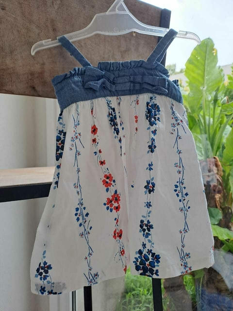 3/6M | Vestido SM bretel jean y pollera blanca c guardas rojo y azul+ bombachudo - baby GAP - Talle 3 a 6 meses