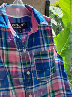 4A | Camisa SM a cuadros azul y rosa c tira en el centro para anudar -KEVINGSTON - Talle 4 años - comprar online