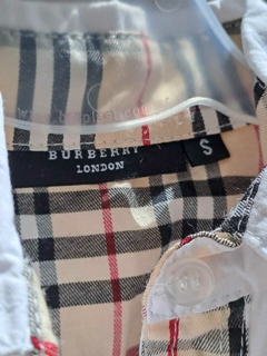 9/12M | Vestido camisero MC blanco c bordes escocés c cinturón y bolsillos - BURBERRY -9/12 meses. en internet