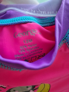12M | Remera sde agua rosa c mangas violetas, estampa monito - GEORGE - Talle 12 meses - comprar online