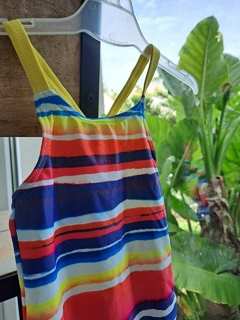 9/12M | Traje de baño a rayas azul, amarillo, naranja - TEX Baby - Talle 9a12 meses - Lo Canto • Moda Circular
